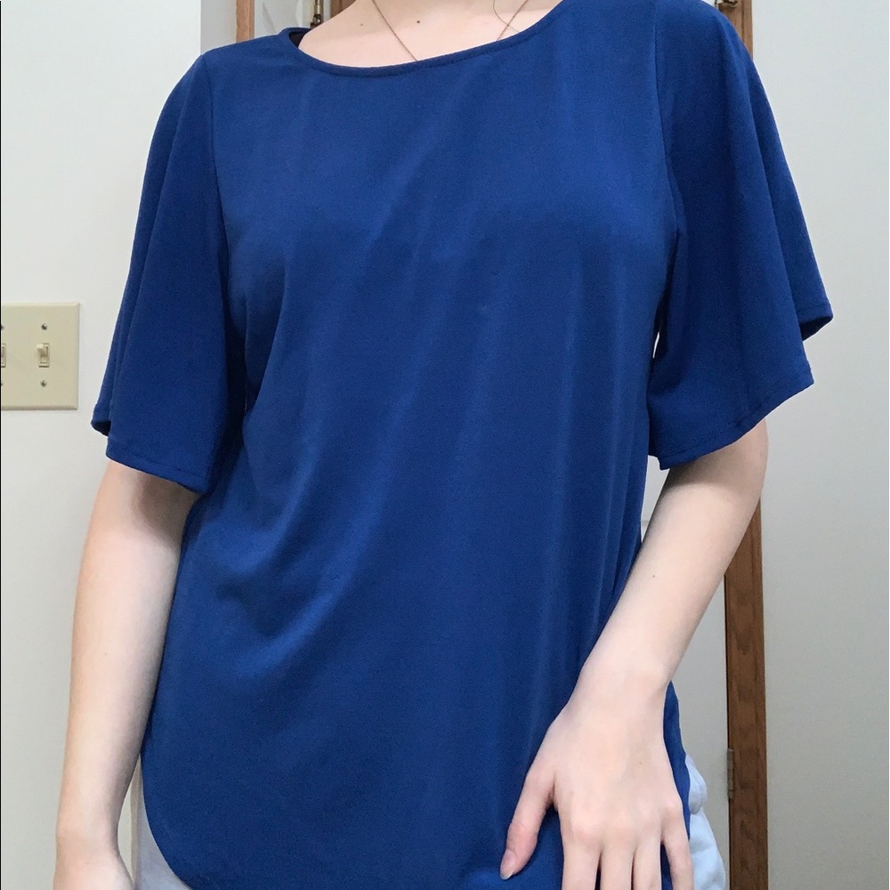 Blue Flowy Sleeve Top